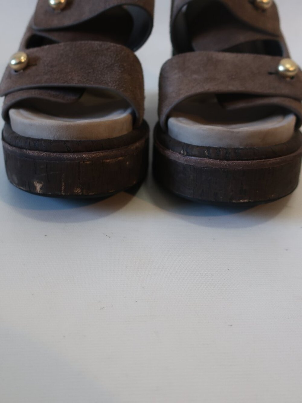 Womens Rag & Bone Taupe Suede Gold Button Platform Wedge Slide Sandals 39 US/9 - Picture 3 of 14